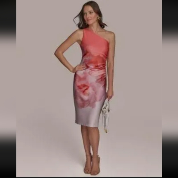 Donna Karan Dresses & Skirts - NWT DONNA KARAN Floral One Shoulder Sheat Dress Neoprene Size 14
